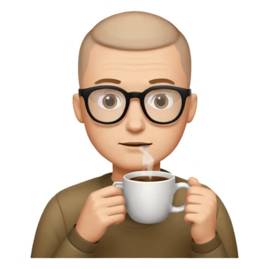 Buzz cut man with glasses drinking coffee  sticker