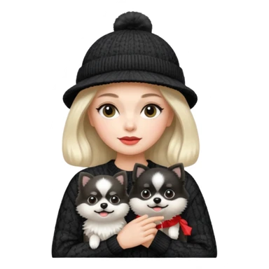 Black and white pomeranian wearing coco chanel Sweater and hat sticker