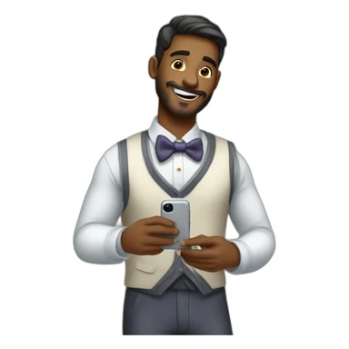 hombre bien vestido feliz teniendo una llamada con un iphone sticker