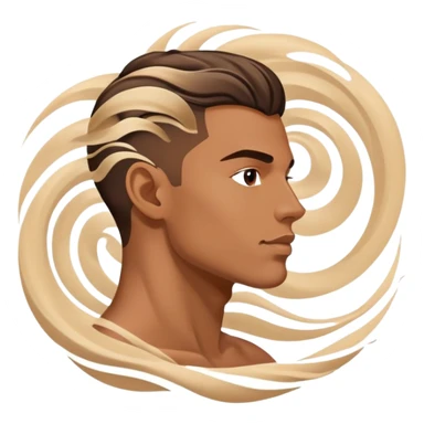Male profile surrounded by floating fashion elements and energy waves, creative style essence, masculine vibe sticker