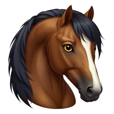 Cinematic Noble Bay Horse Portrait Emoji, Poised and regal, with a strong, athletic build and a rich, well-groomed bay fur accented by a dark mane and tail, deep-set soulful amber eyes, Simplified yet sharp and sophisticated features, highly detailed, glowing with a warm, dignified glow, high shine, intelligent and majestic, stylized with an air of equine elegance, focused and attentive, soft glowing outline, capturing the essence of a watchful and confident steed, so majestic it feels as though it could gallop out of the screen with effortless authority! sticker