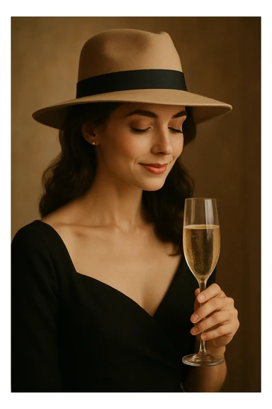 A woman with a hat holding a glass of champagne sticker