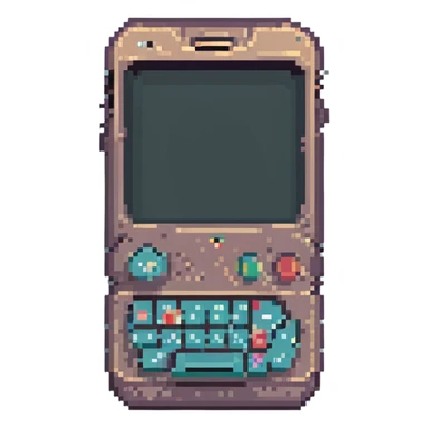 pixel art iPhone, slightly angled, showing screen and home button, retro pixel look sticker