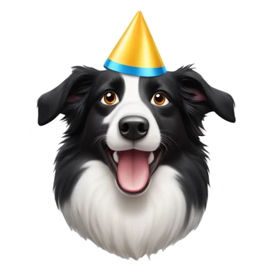A  happy Australian Border Collie with a half-black, half-white face wearing a Birthday Party Hat.  sticker