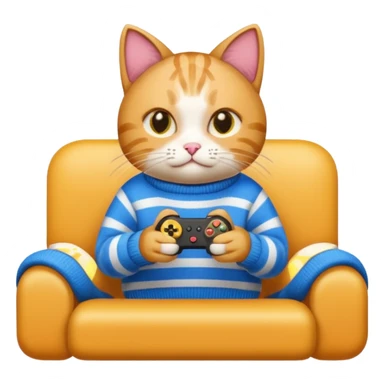 cat wearing a sweater playing video games sticker