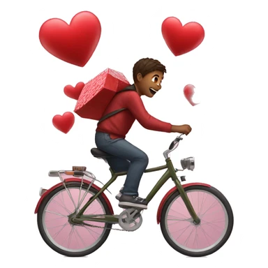 Boy on bicycle runs over a valentine heart sticker