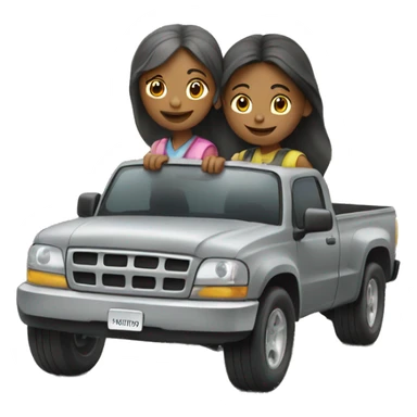 two girls riding in a gray truck sticker