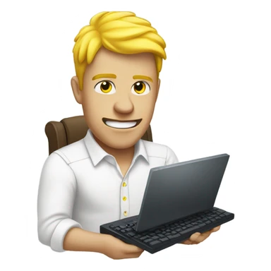 yellow skin man typing on keyboard wearing white button down shirt front view sticker
