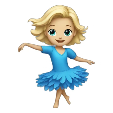 little blonde girl dancing in a blue bird costume sticker
