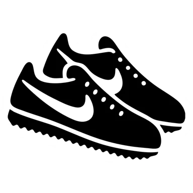 A pair of Nike Cortez sneakers in a black filled icon style, with a swoosh. sticker