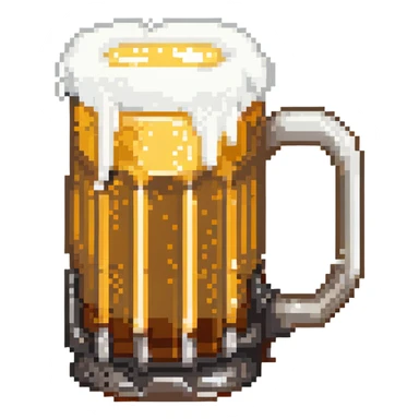 A pixelated mug of golden beer with white foam on top sticker