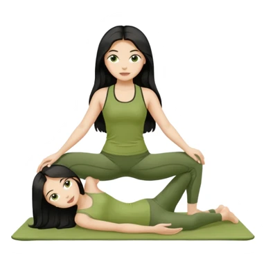 pilates girl in green olive set whit black long hair  sticker