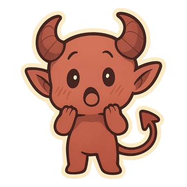 a chibi-style imp, round face, blushing cheeks, looking surprised, cartoonish style, cute and expressive sticker