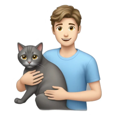 White brunette boy petting grey cat sticker