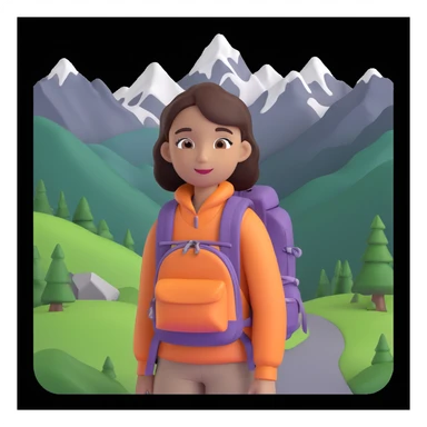 girl back packing mountains in background, close up pose sticker
