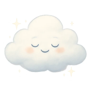 floaty smiling cloud with closed eyes and delicate sparkles, designed to feel soothing and meditative sticker