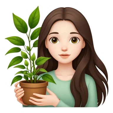 beautiful pale brunette girl with long hair holding plants  sticker