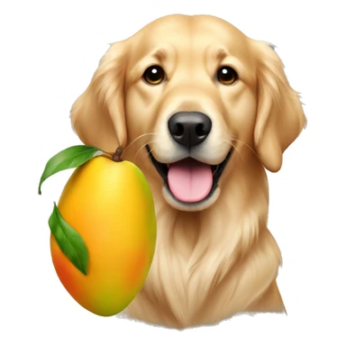 golden retriever holding a mango sticker