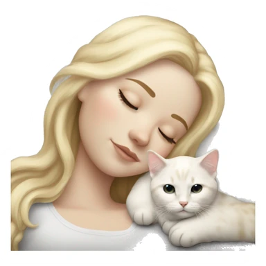 White girl blonde hair sleeping with white kitty with black spots sticker