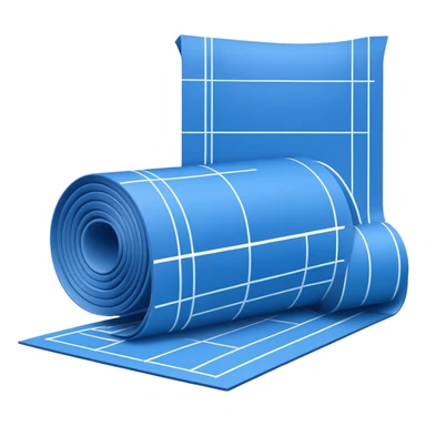blue blueprint with white lines, partially unrolled, side view sticker