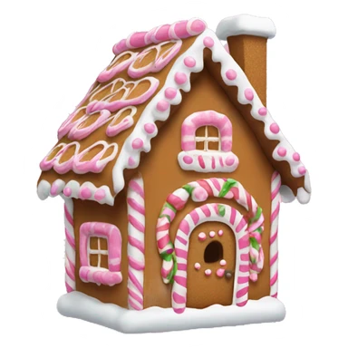 a gingerbread house with pink and White frosing around the edges sticker