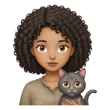 a black curly girl wearing a brown shirt with a grey cat sticker