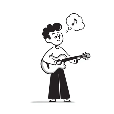 sad musician looking up with a pensive expression, thinking about music sticker