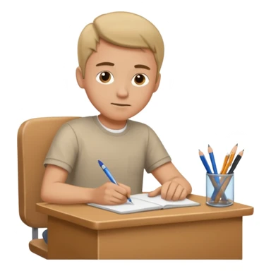 man sitting at a school desk, writing sticker