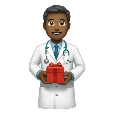 doctor holding a Christmas present sticker