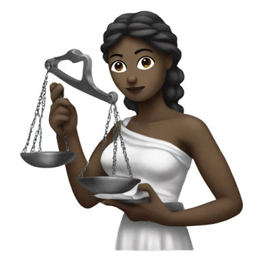 black and white picture of Themis holding scale in one hand while blindfolded sticker