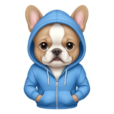 A French bulldog wearing a blue hoodie sticker