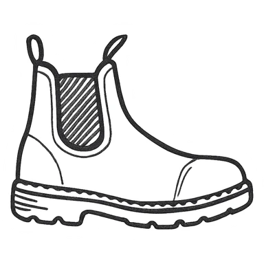 hand-drawn sketch style single Blundstone boot, side view, brown, visible stitching and sole sticker