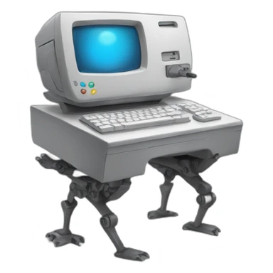 Anthropomorphic computer with arms and legs doing something random sticker