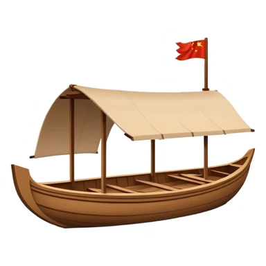 Traditional Chinese wooden boat on West Lake Hangzhou, simplified cute emoji style, wooden rowing boat with canopy, cartoon style sticker