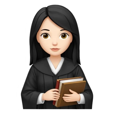 white-women-with-long-black -hair-lawyer-in-lawyer’s-robe. Have law book in hand.  sticker