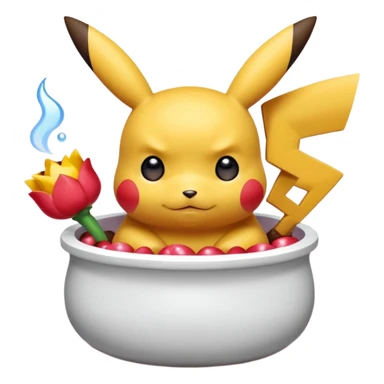 Un Pikachu rouge qui et triste avec des éclairs en fond et il a fait caca et pipi dans un pot  sticker