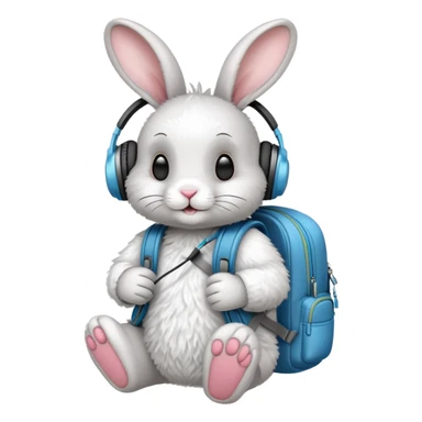 rabbit with headphones and backpack sticker