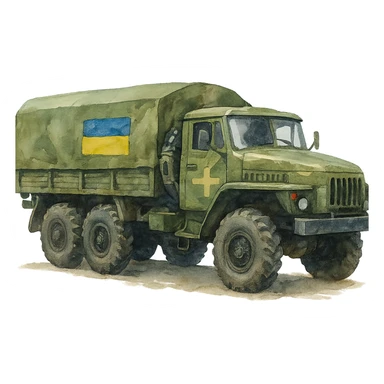 watercolor style Ukrainian military transport sticker