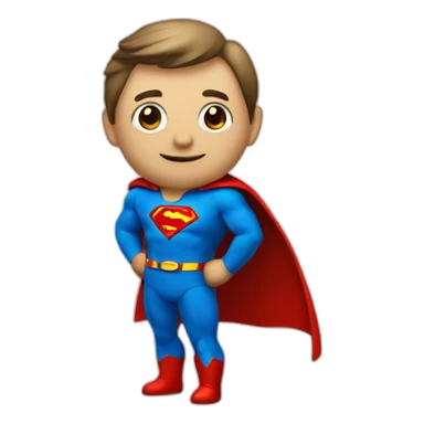 An employee of a real estate agency in a Superman suit with a red letter "e" on his chest sticker