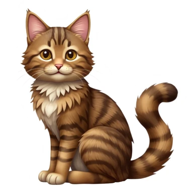 cinematic-[brown tabby cat]-realistic-full-body-sitting-emoji,-tail-curled-playfully-around-its-paws,-head-tilted-dramatically,-scruffy-[tabby]-fur,-simplified-yet-realistic-adorable-features,-highly-detailed,-glowing-with-an-almost-sarcastic-glow sticker