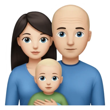 Eigene Familienbild mit 3 Personen; Frau mit dunklen Augen und dunkle lange Haare; Mann mit Vollglatze und Blaue Auge;  kleinkind mit blonden Haaren und dunklen Augen sticker