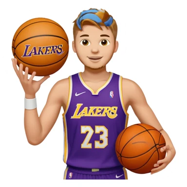 Luka doncic in Lakers uniform with basketball sticker