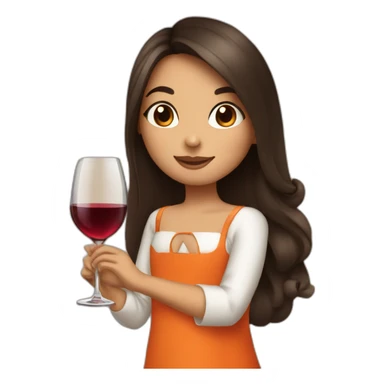 petite brunette girl with long hair in orange dress drinking wine sticker