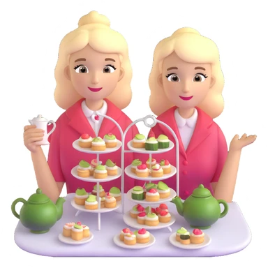 Sophisticated British young woman at afternoon tea party with teapot, cucumber sandwiches and petit fours sticker