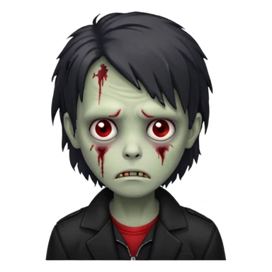 sad zombie boy largue hair red black eyes with black jacket  sticker