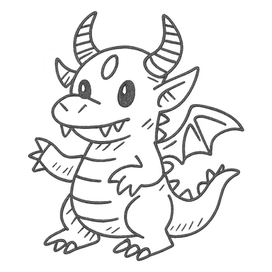 hand-drawn outlined kid dragon with demon and alien features sticker