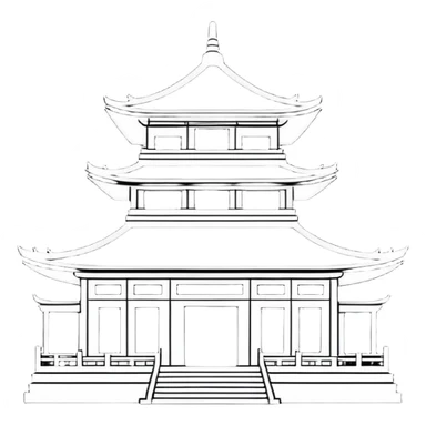 Ultra minimalist Chinese building icon, single-color silhouette, very simple outline sticker