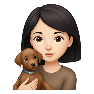 A black-haired girl holding a brown Labrador sticker