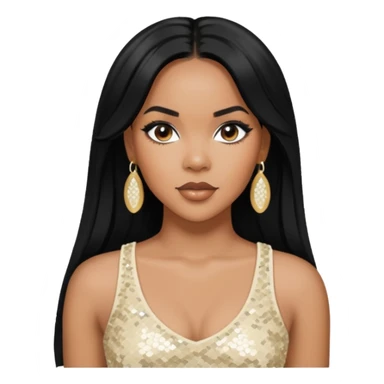 LeToya Luckett with long black hair, ivory sequin crop top, ivory earring sticker