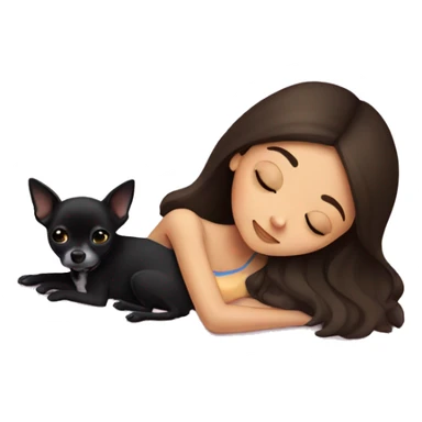 brunette Sleeping beauty girl with black chihuahua  sticker